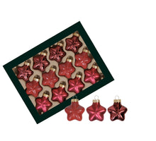 w/b. 12 glass stars/cap christmas red 40 mm