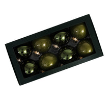 w/b. 8 glassballs/cap pine opal 80 mm