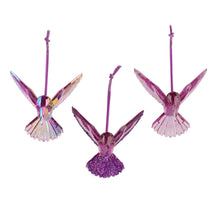 Kolibrie polystyreen transparent, iris, transpa with glitter 3ass paars L.9.5cm x W.7.1cm x H.9cm