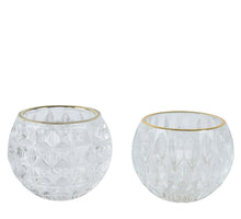 Theelichthouder glas 2ass helder/goud D7,8 H6cm