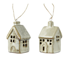 Porzellan-Hängefigur Haus, 2er-Set, hellbraun, 4,5 x 3,5 x 7 cm