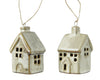 Porzellan-Hängefigur Haus, 2er-Set, hellbraun, 4,5 x 3,5 x 7 cm