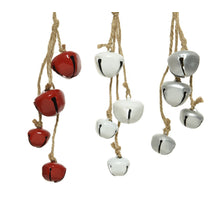 Bundel ijzeren bellen 3 assortie D3,5 H24cm zilver/rood/wit