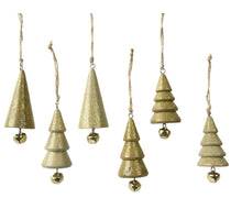 Anhänger Baum Holz goldglitzernd 6er-Set D3,5 H7,5cm