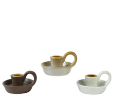 Porzellan-Kerzenhalter mit Henkel, 9,5 x 8,5 x 6 cm, weiß/creme/braun, 3er-Set.