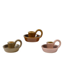 Porzellan-Kerzenhalter + Henkel 9,5x8,5x6cm rosa/taupe/terracotta 3er-Set
