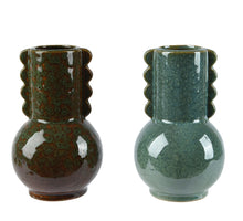 Vaas porselein 2 assortie D9,5 H15cm turquoise/groen