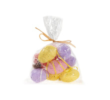 9 STÜCK EI 6CM GELB/ROSA/VIOLETT SORTIERT MIT FEDER IM BEUTEL