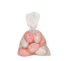 Ostereier mit Hasenmotiv, 9 Stück im Beutel, rosa-weiß.