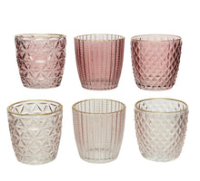 Teelichthalter Glas Goldrand 6 sortiert rosa D7,5 H7,5cm