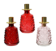 Flaschenglas mit Kerzenständer 3 sortiert rot/rosa D7,5 H13cm