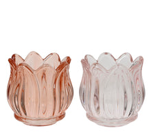 Teelichthalter Glas ''Blume'' 2 sortiert rosa H7 D7cm