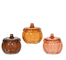 Pompoen glas met deksel 3 kleur assortie D12 H11,6cm