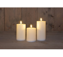 BOT 3ST OUTDOOR KERZE 7,5X10/12,5/15CM WEISS 3D DOCHT AN/AUS/ 6H TIMER 3X3AAA