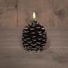 LED-Kerze mit Tannenzapfen-Motiv, 3D-Flamme, batteriebetrieben, mit Timer, 10 x 8,5 cm, braun