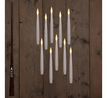 SCHWEBENDE LED-KERZE MIT TIMER, INKLUSIVE ZAUBERSTAB, DRAHT UND HAKEN, 10 STÜCK, H15CM, WEISS