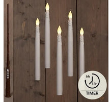SCHWEBENDE LED-KERZE MIT TIMER, INKLUSIVE ZAUBERSTAB, DRAHT UND HAKEN, 5 STÜCK, H28,5 CM, WEISS