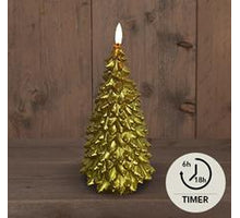 BOT 3D LONT GOLD WEIHNACHTSBAUMKERZE RUSTIKAL WACHS 9,5X20CM 2AAA / TIMER