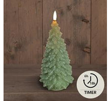 BOT 3D LONT JADE GRÜN WEIHNACHTSBAUM KERZE RUSTIKAL WACHS 9,5X20CM 2AAA / TIMER