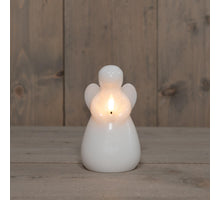 LED-Kerze Engel aus Wachs mit 3D-Flamme, batteriebetrieben, mit Timer, D8,5 x H14,5 cm, weiß