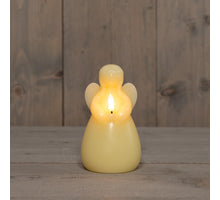 LED-Kerze Engel aus Wachs mit 3D-Flamme, batteriebetrieben, mit Timer, D8,5 x H14,5 cm, elfenbeinfarben