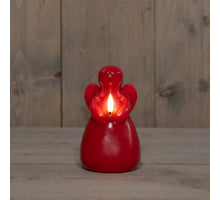 LED-Kerze Engel aus Wachs mit 3D-Flamme, batteriebetrieben, mit Timer, Ø 8,5 cm, H 14,5 cm, rot