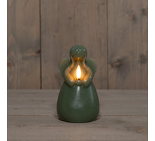 LED-Kerze Engel aus Wachs mit 3D-Flamme, batteriebetrieben, mit Timer, Ø 8,5 cm, H 14,5 cm, jadegrün