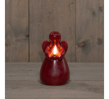 LED-Kerze Engel aus Wachs mit 3D-Flamme, batteriebetrieben, mit Timer, D8,5 x H14,5 cm, Bordeaux