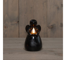 LED-Kerze Engel aus Wachs mit 3D-Flamme, batteriebetrieben, mit Timer, Ø 8,5 cm, H 14,5 cm, schwarz
