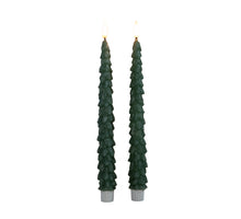 Tischkerze Weihnachtsbaum Wachs 3D Flamme mit 2x2AAA Batterien und Fernbedienung 27cm Jadegrün 2 Stück