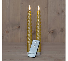 DINNER CANDLE B.O. 2PCS GOLD SWIRL WAX 23CM 3D DOCHT MIT FERNBEDIENUNG 2X2AAA