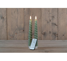 DINNER CANDLE B.O. 2PCS JADE GREEN SWIRL WAX 23CM 3D DOCHT MIT FERNBEDIENUNG 2X2AAA