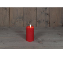 STUMPFE KERZE B.O.T. ROT WACHS RUSTIKAL 3D DOCHT 7,5X12,5CM 3XAAA / TIMER