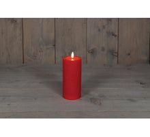 STUMPFE KERZE B.O.T. ROT WACHS RUSTIKAL 3D DOCHT 7.5X15CM 3XAAA / TIMER