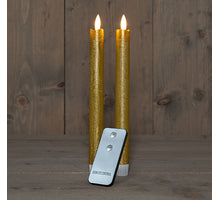 DINNERKERZE B.O. 2ST. GOLD RUSTIKALES WACHS 23CM 3D DOCHT MIT FERNBEDIENUNG 2X2AA