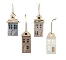 Filz-Hängeanhänger Haus, 4er-Set, grau/taupe, 6 x 0,6 x 12,5 cm