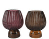 Theelichthouder glas op voet ribbel 2col assortie D10 H13cm