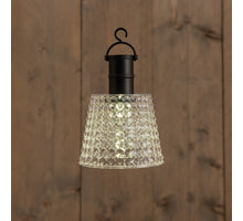SOLAR-HÄNGELEUCHTE TRANSPARENT 12,5X12,5X16CM 1LED WARMWEISS