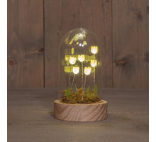 STOLP GLAS MET TULPEN 6 LED OP BATTERIJ 8.5X14CM GEEL