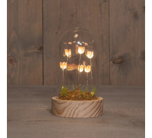 STOLP GLAS MET TULPEN 6 LED OP BATTERIJ 8.5X14CM ROZE