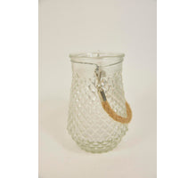 Windlicht Glas rund ''Enrico'' mit Jutegriff D11 H16/28cm