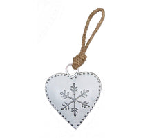 5 Stück Metallherz ''Schneeflocke'' 11cm weiss/silber