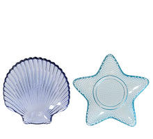 Glazen bord Schelp/Zeester assortie blauw D14 H2cm