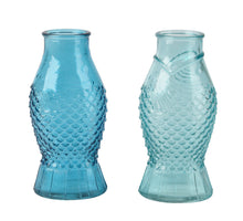 Glasvase mit Fischmotiv, 2 Farben sortiert, Ø 8,3 cm, H 18 cm