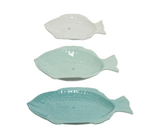 Set mit 3 Tabletts aus Keramik, blau/farbig, 58x40x2cm