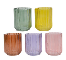 Teelichthalter Glas ''Streifen'' 5 Farben sortiert H13 D9cm
