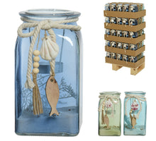 Teelichthalter mit Sand und Muscheln, Glas, Ø 9,5 cm, H 18 cm, 3-teilig