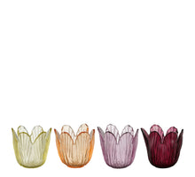 Teelichthalter Blume grün orange lila rot sortiert - h7.5xd8cm