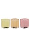 Teelichthalter Glas hellgelb hellrosa orange 3-fach sortiert - H8,5xT9cm