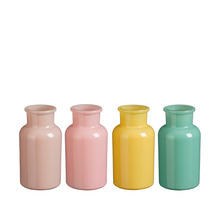 Vase Glas gelb grün pfirsichfarben rosa 4-fach sortiert - H12,5xT7cm